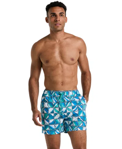 Original Penguin Men's Slim-fit Geometric Swim Trunks In Crystal Blue