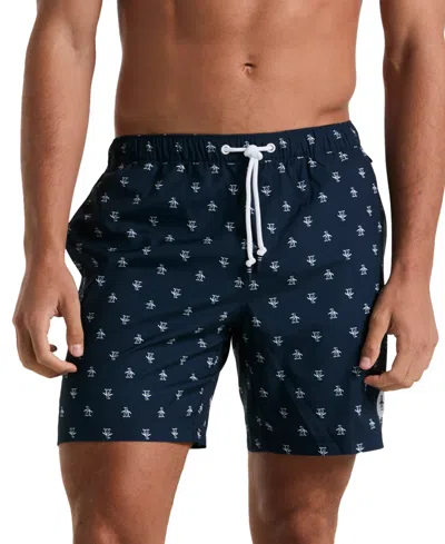 Original Penguin Men's Slim Fit Logo Print Drawstring 7" Swim Trunks In Ibizia Blue