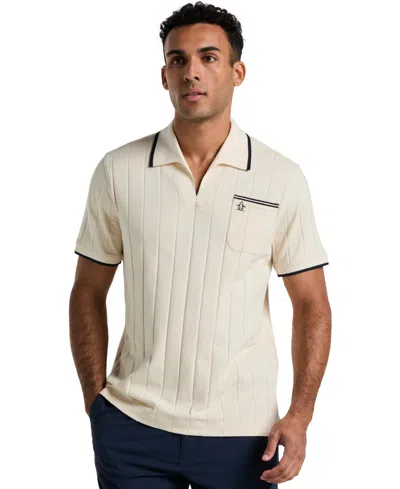 Original Penguin Men's Slim-fit Ribbed Open Collar Polo In Brown