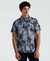 Original Penguin Men's Slim Fit Short Sleeve Chambray Floral Print Button-front Shirt In Dark Sapphire