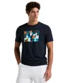 Original Penguin Men's Slim Fit Short Sleeve Crewneck Colorblocked Logo Graphic T-shirt In Dark Sapphire