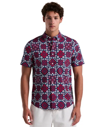 Original Penguin Men's Slim Fit Short Sleeve Medallion Print Button-down Shirt In Red