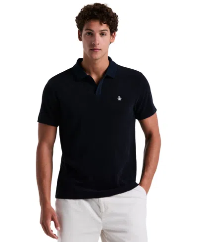 Original Penguin Men's Slim Fit Short Sleeve Terry Open Collar Polo Shirt In Blue