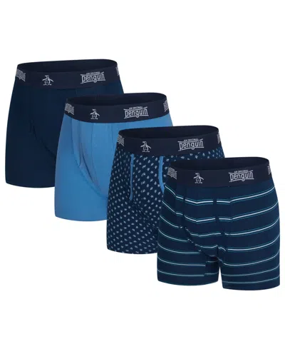 Original Penguin Men's Supersoft Contour Boxer Briefs, 4-pack In Blue