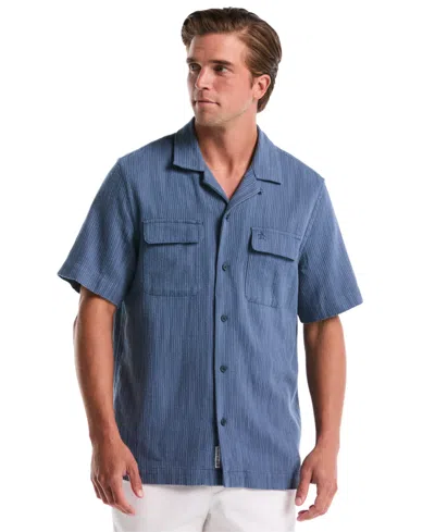 Original Penguin Men's Textured Camp-collar Shirt In Blue