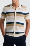Original Penguin Mesh Stripe Short Sleeve Cardigan In Birch