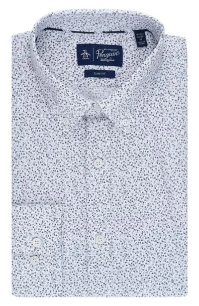 Original Penguin Micro Floral Print Slim Fit Dress Shirt In Charcoal