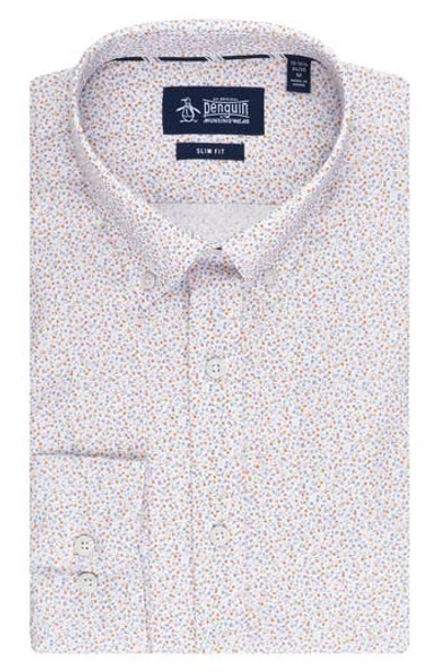 Original Penguin Micro Floral Print Slim Fit Dress Shirt In Tangerine