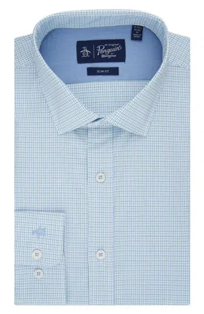 Original Penguin Mini Check Print Slim Fit Dress Shirt In Blue/green/white