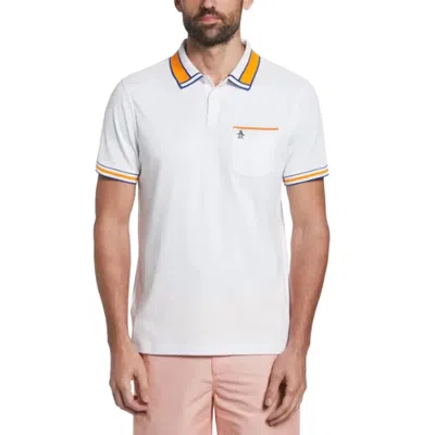 Original Penguin Organic Stripe Cotton Polo Shirt In Bright White