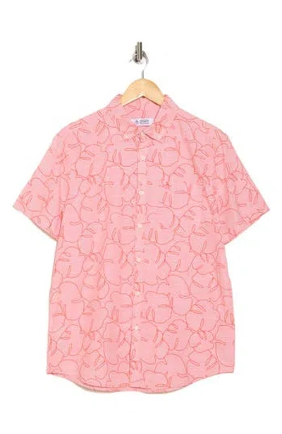 Original Penguin Palm Chambray Short Sleeve Button-up Shirt In Cherry Tomato