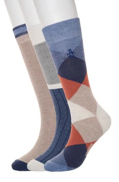 Original Penguin Parsons Rib Assorted 3-pack Crew Socks In Multi