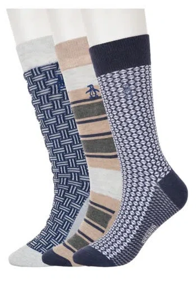 Original Penguin Paulson Stripe 3-pack Crew Socks In Brown