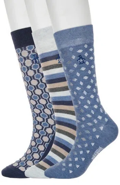 Original Penguin Paxton Neat Assorted 3-pack Crew Socks In Multi