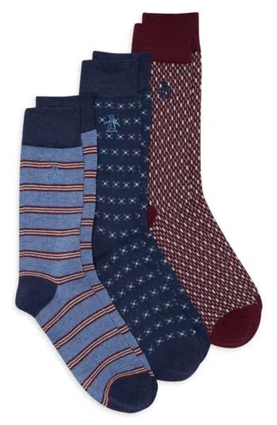 Original Penguin Pitner 3-pack Assorted Crew Socks In Burgundy
