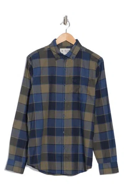 Original Penguin Plaid Cotton Blend Twill Button-up Shirt In Sargasso Sea