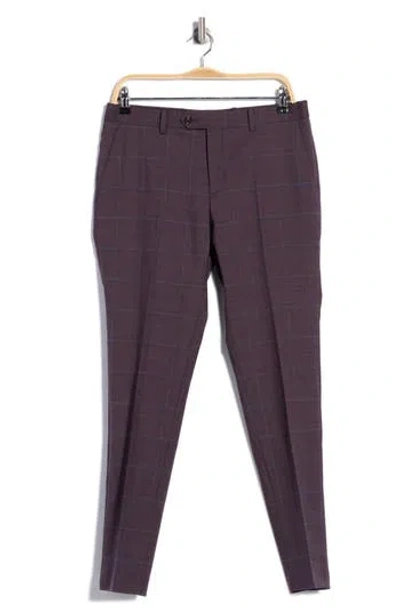Original Penguin Plaid Flat Front Stretch Wool Blend Dress Pants In Purple Plaid