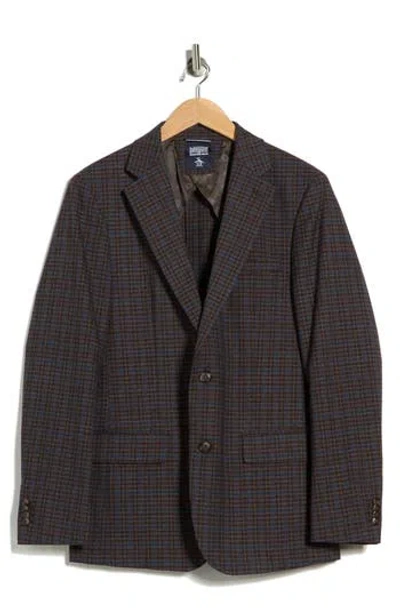Original Penguin Plaid Two-button Sport Coat In Brown