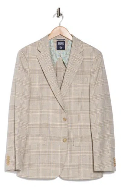 Original Penguin Plaid Two-button Sport Coat In Tan/blue