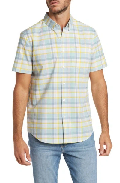 Original Penguin Plaid Woven Short Sleeve Shirt In Cerulean