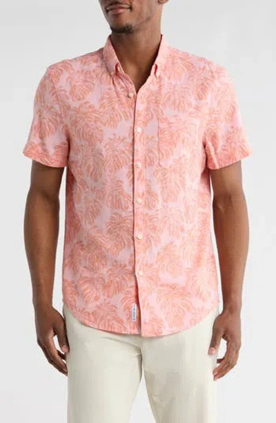 Original Penguin Print Short Sleeve Button-up Shirt In Orange