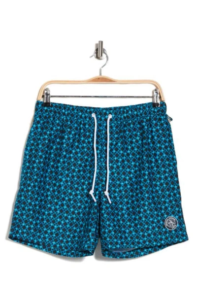 Original Penguin Print Swim Trunks In Mosaic Blue