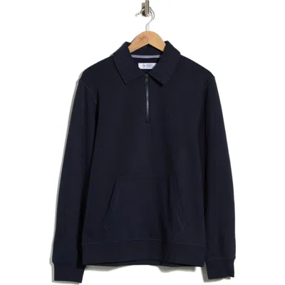 Original Penguin Quarter Zip Fleece Rugby Pullover In 413 Dark Sapphire