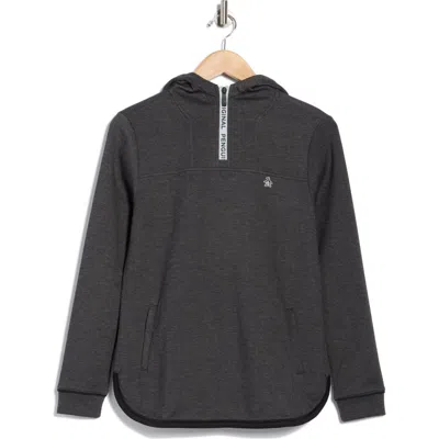 Original Penguin Quarter Zip Performance Hooded Pullover In Black