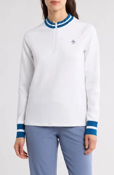 Original Penguin Quarter Zip Pullover In Bright White