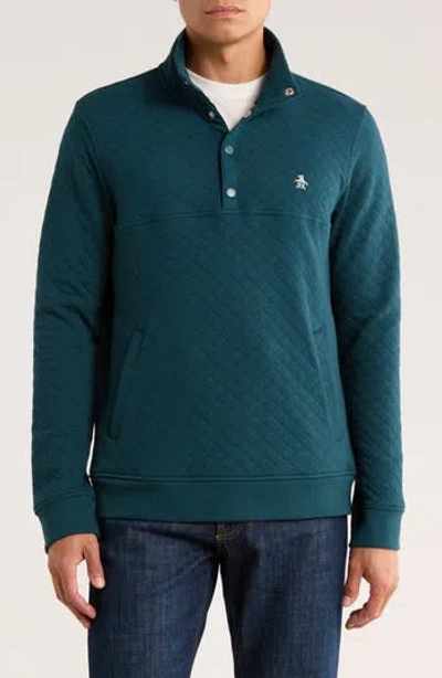 Original Penguin Quilt Stitch Button Half Jacket In Green