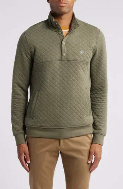Original Penguin Quilted Cotton Blend Pullover In Dusty Olive Heather