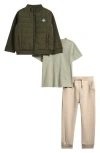 Original Penguin Quilted Jacket, T-shirt & Joggers Set In Green