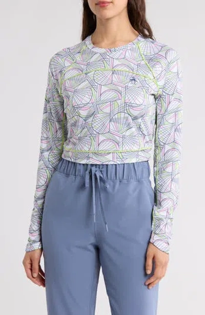 Original Penguin Racket Print Long Sleeve Crop Top In Bright White