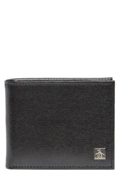 Original Penguin Saffiano Bifold Leather Wallet In Black