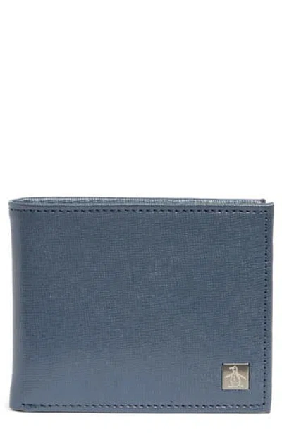 Original Penguin Saffiano Bifold Leather Wallet In Navy