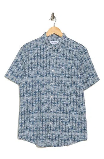 Original Penguin Short Sleeve Cotton Poplin Button-up Shirt In Blue Wing Teal