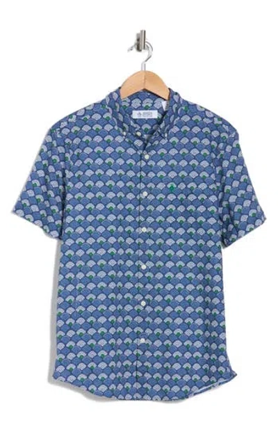 Original Penguin Short Sleeve Linen & Cotton Button-up Shirt In Blue