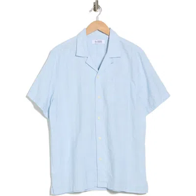Original Penguin Short Sleeve Linen & Cotton Button-up Shirt In Blue