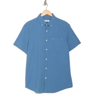 Original Penguin Short Sleeve Stretch Seersucker Button-down Shirt In Blue