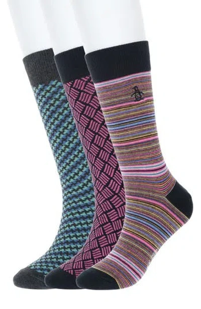 Original Penguin Skinny Stripe 3-pack Assorted Crew Socks In Melon