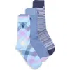 Original Penguin Skinny Stripe Assorted 3-pack Crew Socks In Blue