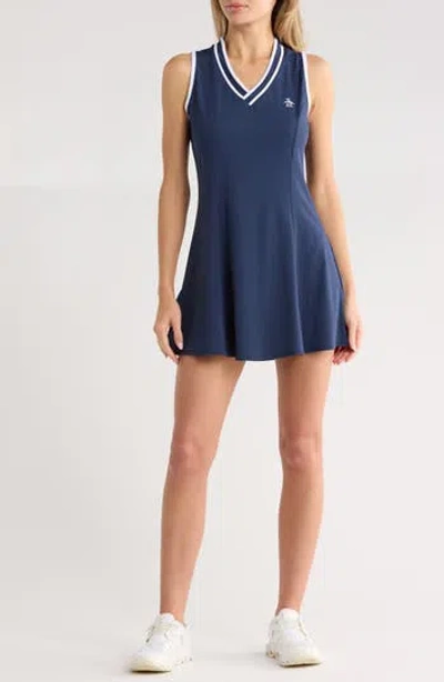 Original Penguin Sleeveless Flare Minidress In Blue