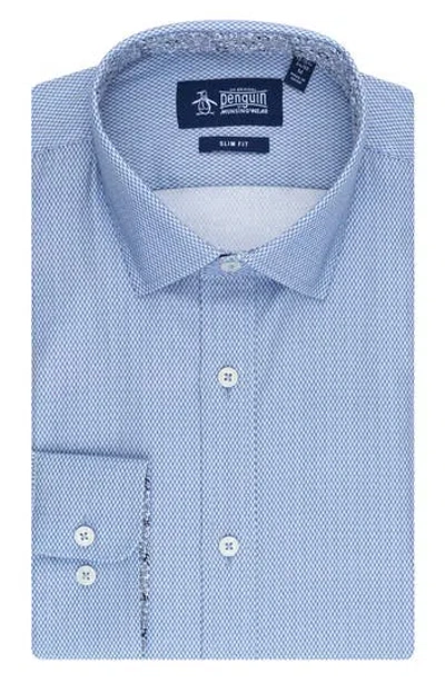 Original Penguin Slim Fit Diamond Texture Dress Shirt In Blue