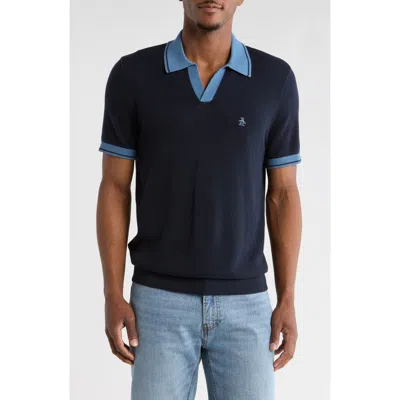 Original Penguin Slim Fit Honeycomb Knit Polo In Blue