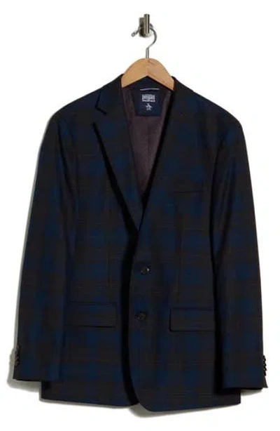Original Penguin Slim Fit Plaid Sport Coat In Blue/ Brown Plaid