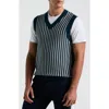 Original Penguin Slim Fit Vertical Stripe Sweater Vest In Blue Wing Teal