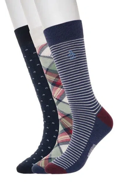 Original Penguin Smithson Plaid Assorted 3-pack Crew Socks In Black