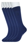 Original Penguin Solid Heather Mix 5-pack Crew Socks In Dark Navy
