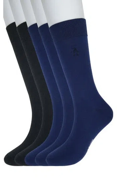 Original Penguin Solid Heather Mix 5-pack Crew Socks In Navy/black
