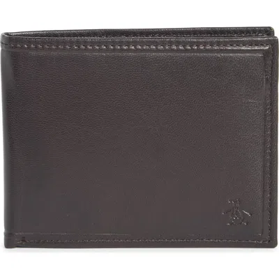 Original Penguin Stitch Crease Leather Bifold Wallet In Blue